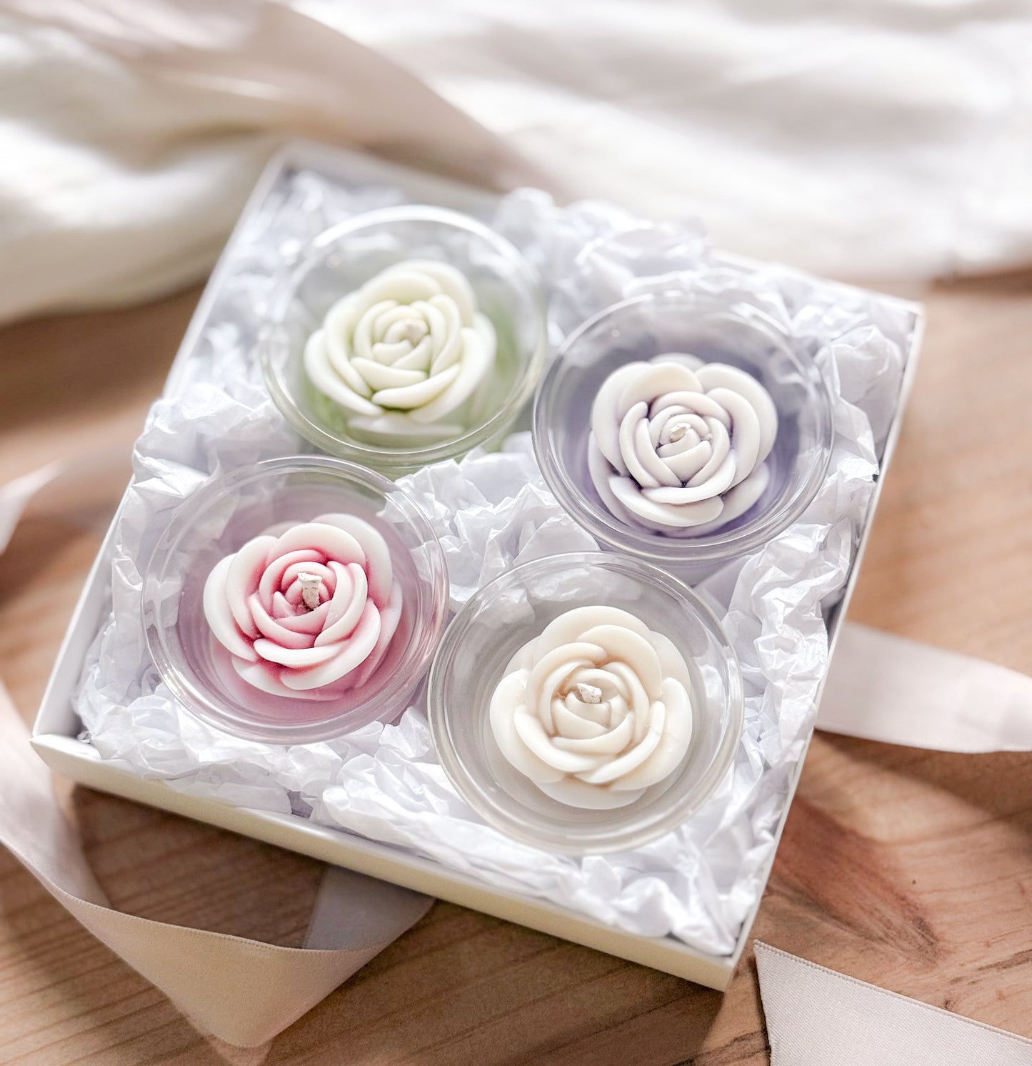 Candle Flower Tea Lights Glass - Luxury box, Ready to Gift